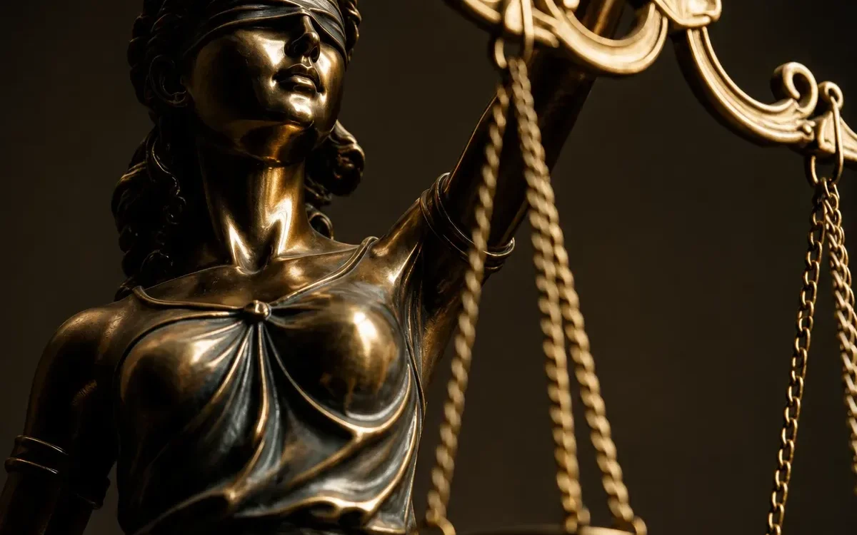 Bronze statue of Lady Justice holding the scales of justice